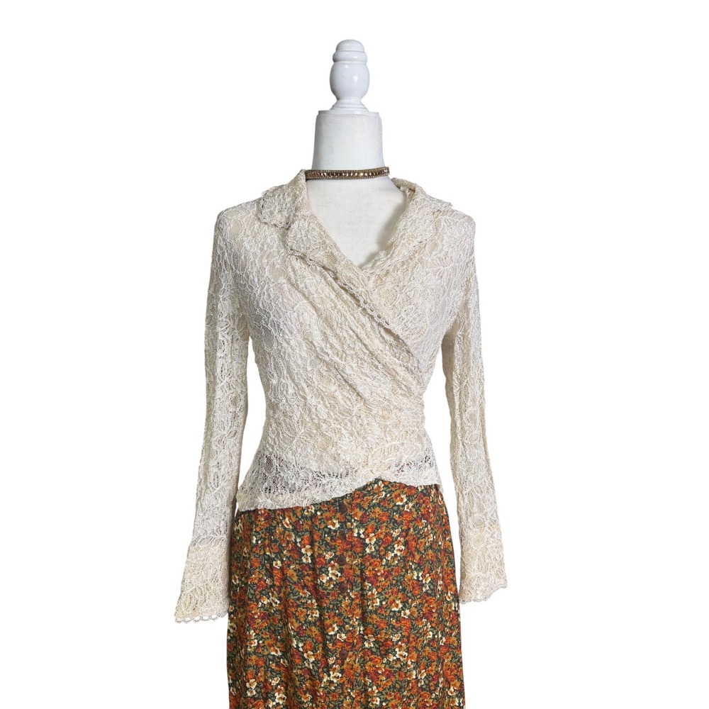 Vintage AB Lambdin ivory lace wrap blouse – M/L